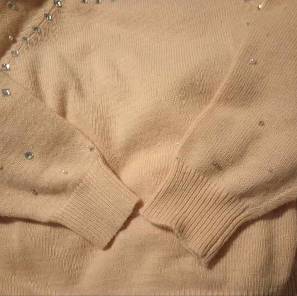 Topshop Crop Angora Crew Neck Crop, orange pearls & jewels 3/4 sleeve, 6 - Picture 4 of 14